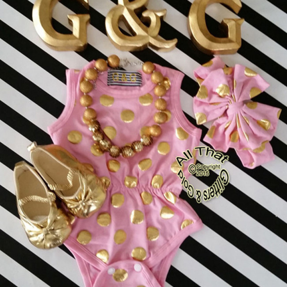 All That Glitters and Gold Other - Romper Onepiece Bodysuit Pink and Gold Baby and Toddler Girls